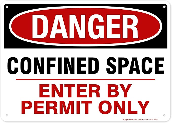 Danger Confined Space Enter By Permit Only Sign, 10x14 Inches, Rust Free .040 Aluminum, Fade Resistant, Made in USA by My Sign Center