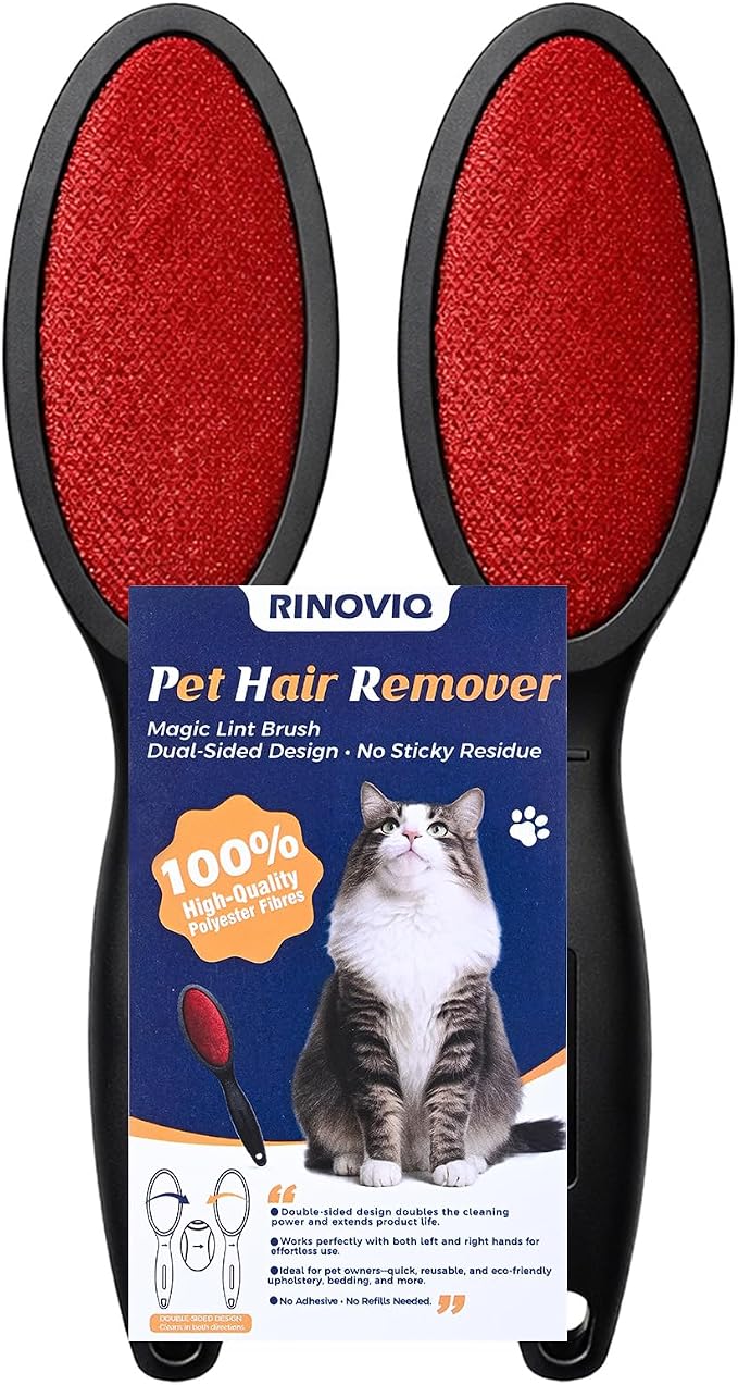 2 Pack Magic Lint Brush for Pet Hair, Double Sided Reusable Velvet Lint Remover by RINOVIQ