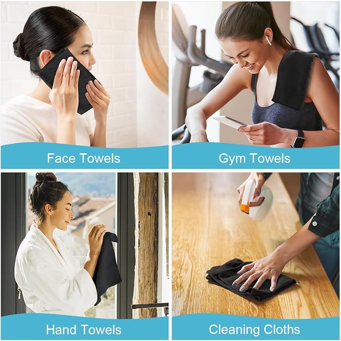 Orighty Washcloths, 5 Pack Microfiber Face Towels, 12x12 Inch Black - Image 8