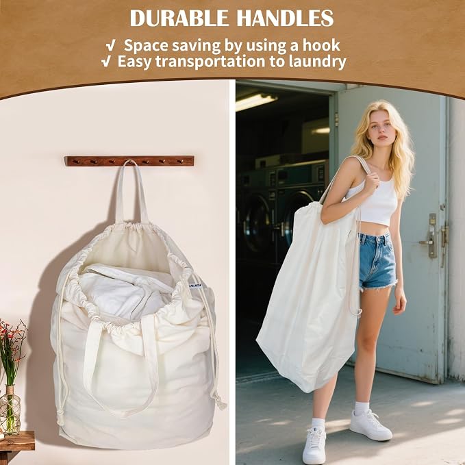 Canvas Laundry Bags with Handles & Rectangular Base - Image 4