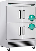 COOLCHEF 54"Commercial Freezer, 49 Cu.Ft Four-Door Stainless Steel Reach-In Freezer, -8~0℉, Air Cooling, 6 Shelves, R290