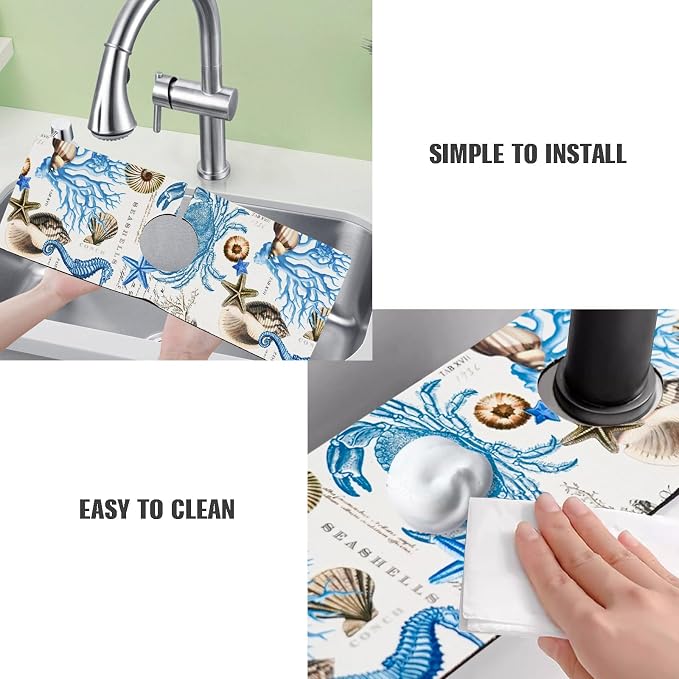 Sink Faucet Absorbing Mat, 2 Pack Drying Mat Around Faucet Sink Splash Guard - Image 6