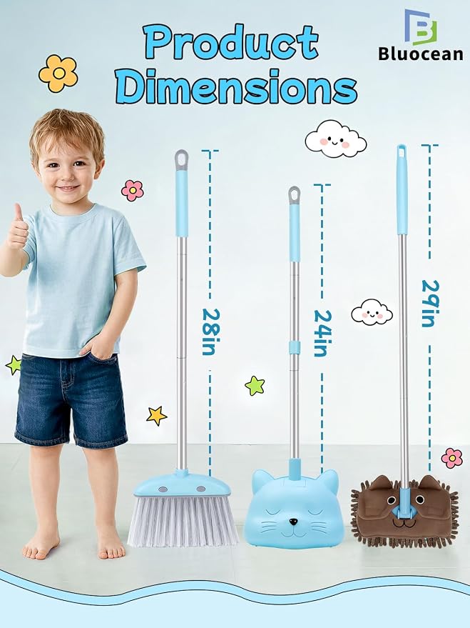 28'' Kids Mini Broom with Dustpan & Mop Set - Image 3