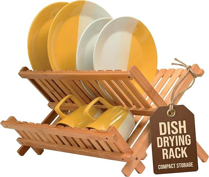 Bambüsi Collapsible Dish Drying Rack, Foldable Kitchen Counter Dish Drainer | by Bamb%C3%BCsi