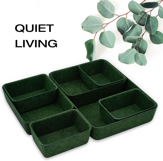 7-Piece Felt Drawer Organizer Bins, Dividers Tray Set, Forest Green - Image 2