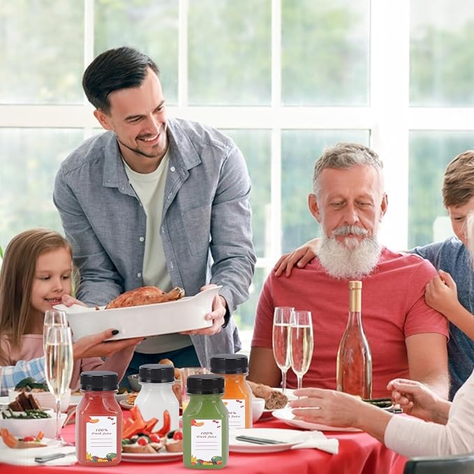 Plastic Juice Bottles 150 pcs 4 oz Empty Plastic Water Bottles with Caps Reusable Clear Beverage Containers for Drinking, Juicing, Smoothie, Water with 2 Brushes, 2 Funnels, 160 Stickers (4 OZ)