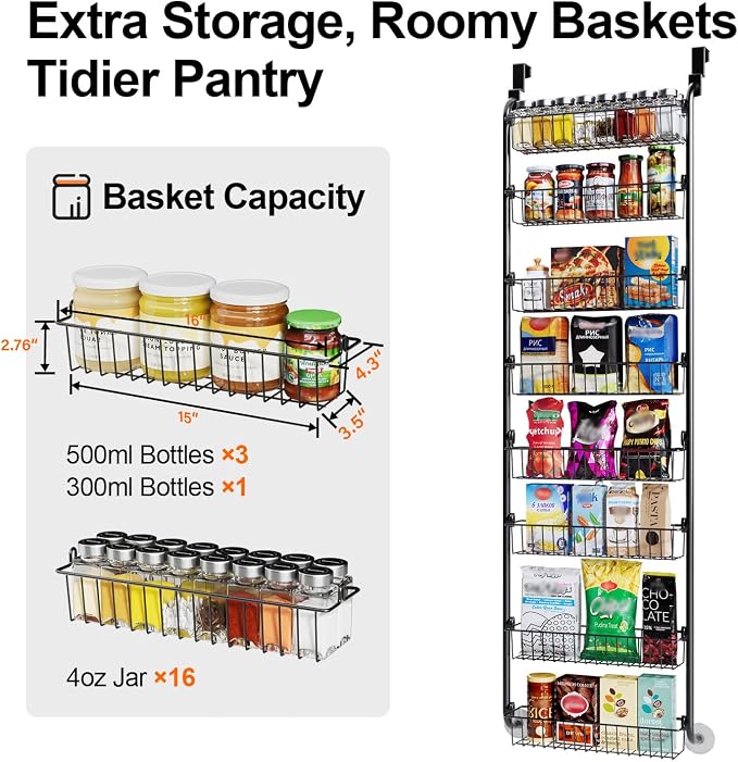 Delamu Over The Door Pantry Organizer, 8-Tier Pantry Door Organizers and Storage - Image 4