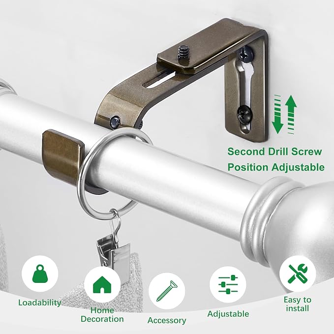 LLPJS Curtain Rod Bracket Adjustable, Drapery Rod Holder Hooks Support Hangers - Image 3