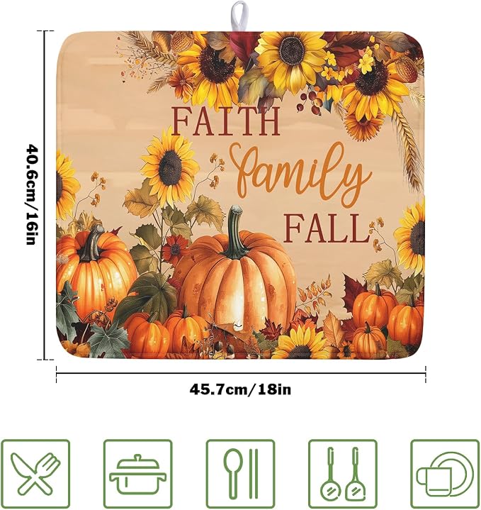 Faith FamilyFall Dish Drying Mat 16X18 Inch Thanksgiving Mats - Image 2