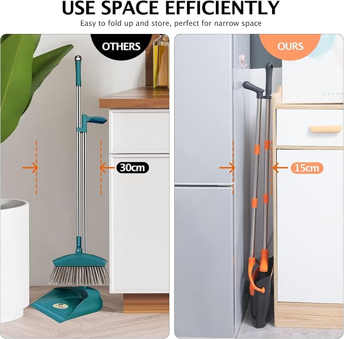 Broom and Dustpan Set, 54.72" Long Handle, Standing Dustpan, Upright Dustpan - Image 7