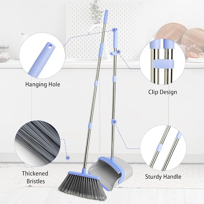 Broom and Dustpan Combo Set, Long Handle and Standing Dust Pan - Image 3