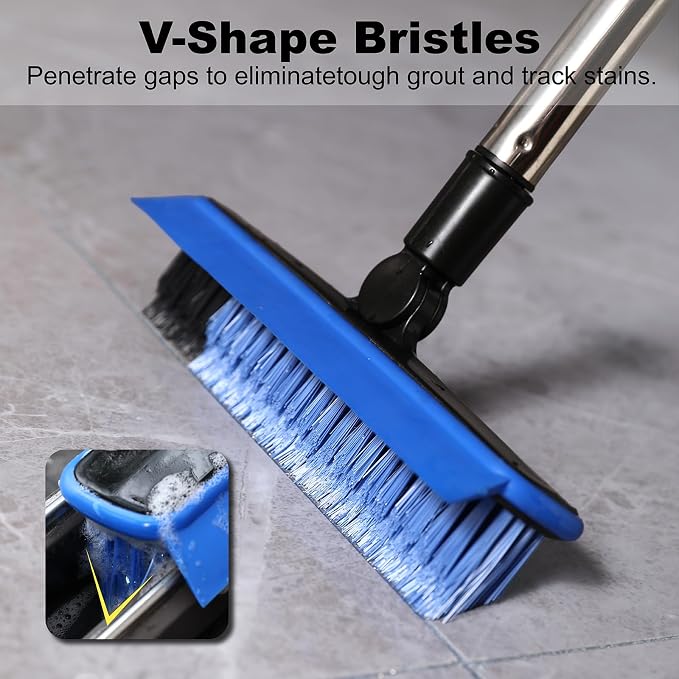 Grout Cleaner Brush with Long Handle, V-Shaped Floor Scrub Brush Swivel Grout - Image 3