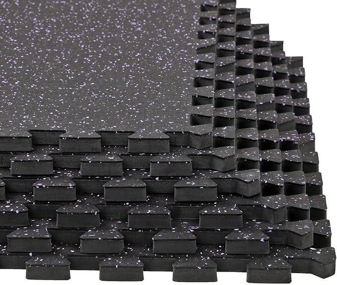 Xspec 1/2" Thick 48 sq ft (12 Tiles) Interlocking Rubber Top EVA Foam Exercise Mat | Home Gym Mats Workout Flooring Tiles for Gyms, Fitness Rooms | Durable Grip Protective Flooring, Black/Purple