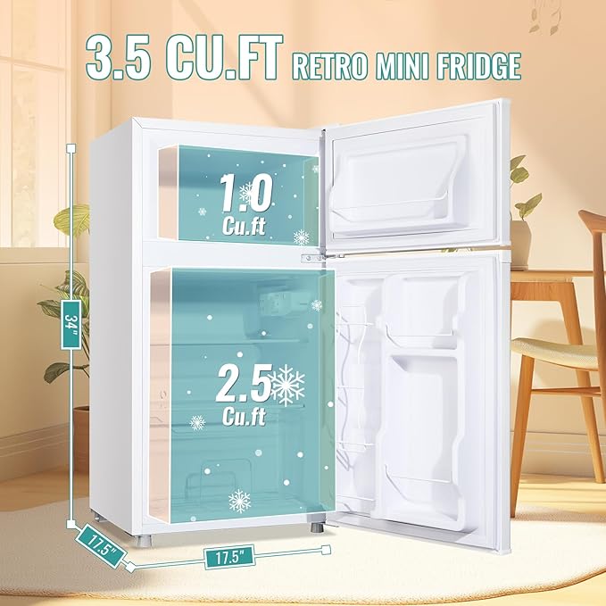 WANAI 3.5 Cu.Ft Mini Fridge Compact Refrigerator with Freezer, 7 Level Adjustable Thermostat Removable Shelves Small Refrigerator for Office Dorm Apartment Matte White