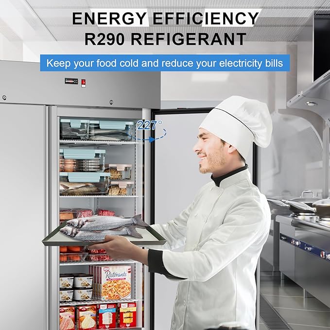 54"W 2 Door Commercial Freezer Stainless Steel 49 Cu.ft Freezers for Restaurant, Bar, Shop etc