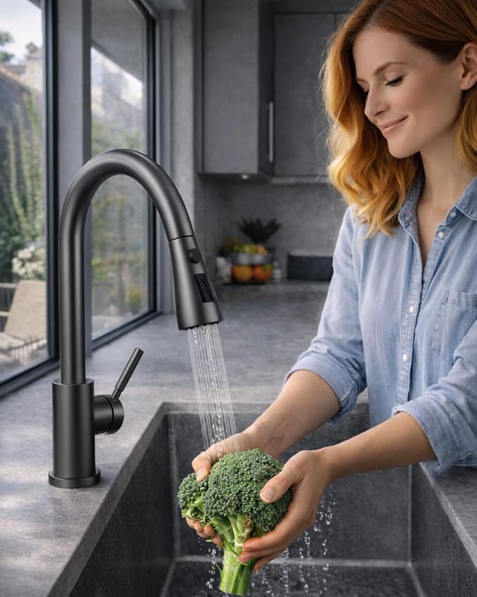 WEWE Pull-Down Kitchen Faucet, 3-Mode Sprayer, Matte Gray, Stainless Steel | - Image 10