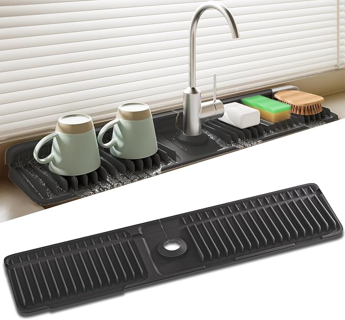 24 Inch Longer Silicone Faucet Mat, 7°Slope Fast Self-draining | Faucet Mat by SOCORIA