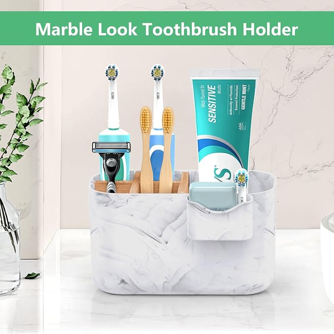 GFWARE Marble Toothbrush Holder, Bathroom Storage Organizer - Image 5