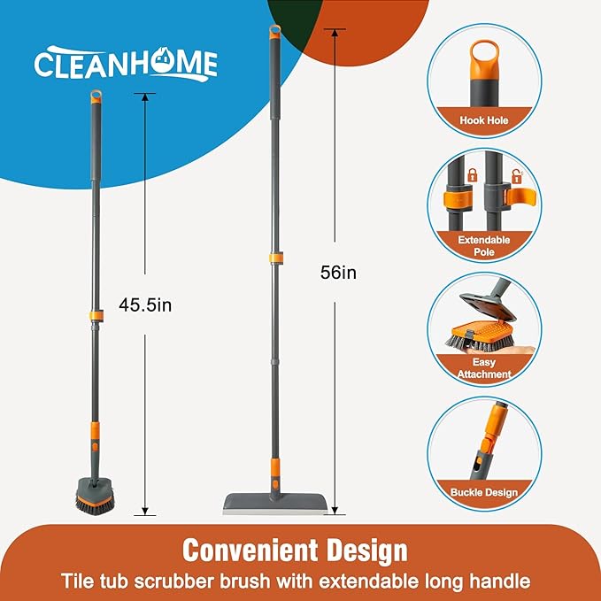 CLEANHOME Floor Scrub Brush Tile Tub Scrubber Brush | 4 Different Cleaning Heads - Image 7