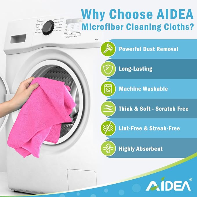 AIDEA Pink Microfiber Cleaning Cloth-12PK, Absorbent Cleaning Rags 12"x12" | - Image 3