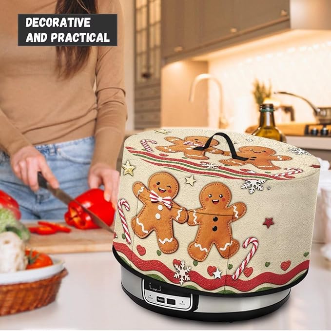 Gingerbread Man Candy Cane Print Slow Cooker Cover Fits 6/7/8 Quart Large Crock Pot Practical Electric Pressure Cooker Cover for Kitchen Christmas Decor, 16 x 14 x 9.6 inch