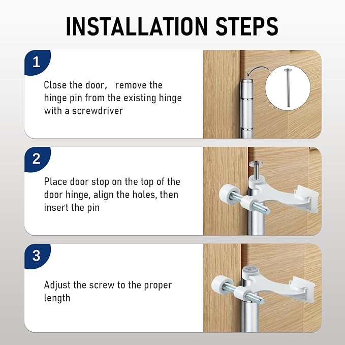 Hinge Pin Door Stop, Adjustable Door Stopper Hinge, 12 Pack | Heavy Duty Zinc - Image 5