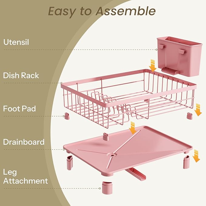 SNTD Dish Drying Rack for Small Kitchen Counter, Rotating Spout & Angled - Image 6