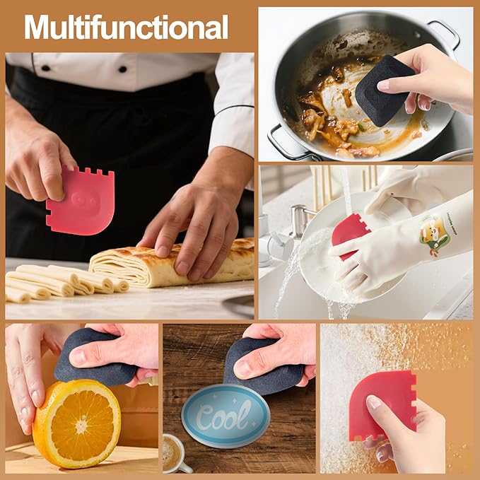 Pan Scraper Food Scraper cast Iron Tool and Cast Iron Pan & Grill Set with Bonus Cleaning Brush(3 Pack)