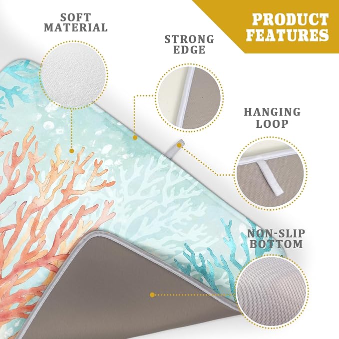 Giwawa Coastal Coral Dish Drying Mat Beach Ocean Drainer Rack Mat 18x24 Inch - Image 4