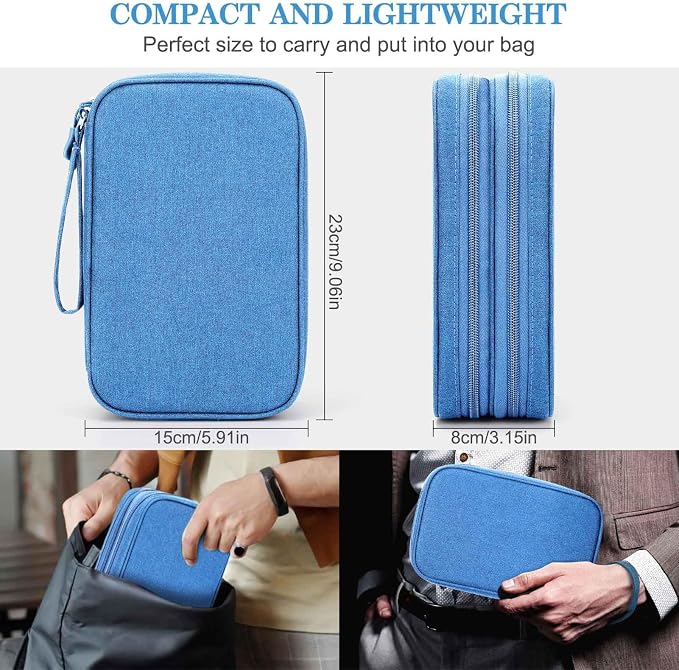 FYY Electronic Organizer, Travel Tech Pouch Bag, Cyan | Wrist Strap, Waterproof - Image 2