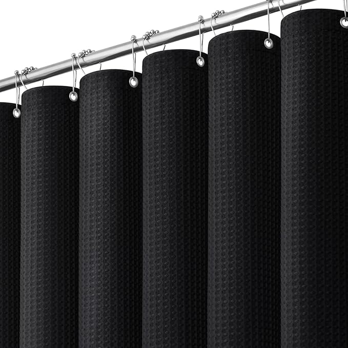 Dynamene Waffle Shower Curtain 256 GSM Heavy Duty Fabric 72"x72" Black by Dynamene