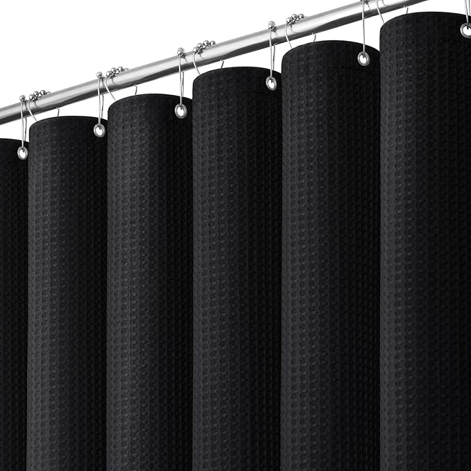 Dynamene Stall Waffle Shower Curtain 256 GSM Heavy Fabric 60x84 Black by Dynamene