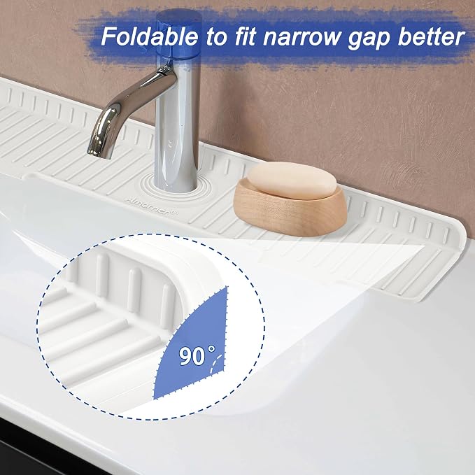 Kitchen Sink Splash Guard, 20IN Longer Silicone Faucet Guard & Draining Mat - Image 4