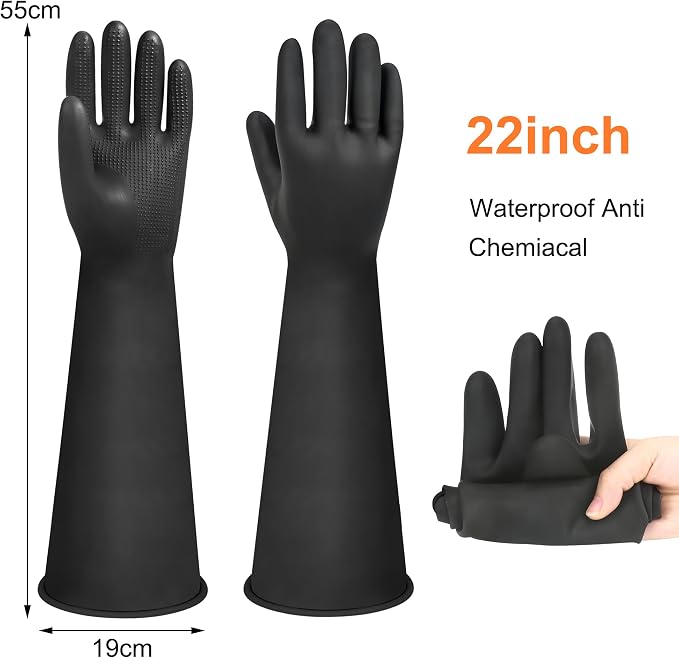 22" Upgraded Latex Gloves Chemical Resistant Glove Safety Work Long Gauntlets - Image 2