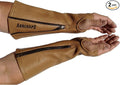 Arm Chaps Leather Protective Sleeves Arm Guard - Prevent Cuts, Scratches & Bruises - Genuine Cowhide - Ideal for Gardening & Construction - Left & Right Form-Fitting. Brown (1 Pair/Small).