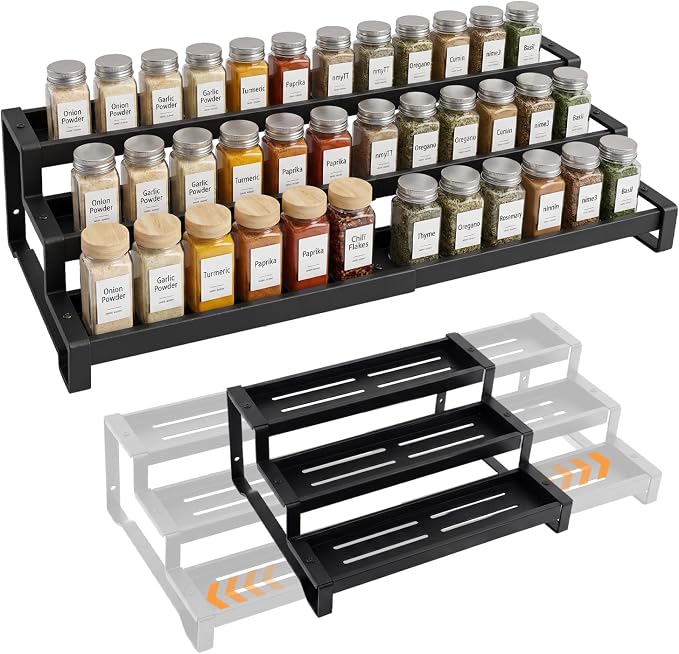Spice Rack Organizer for Cabinet, 3-Tier Expandable 14.37"–26.02" Seasoning by Umomi