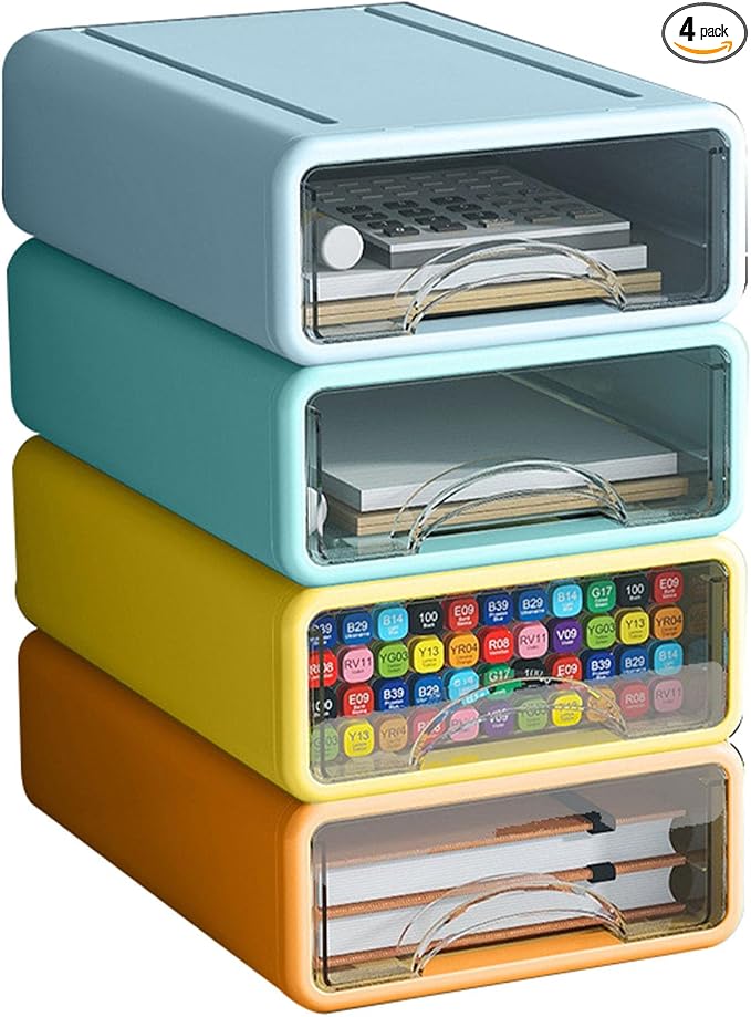 Desk Organizer with Drawers, Stackable Storage Drawers with Compartments by ZZFENGKR