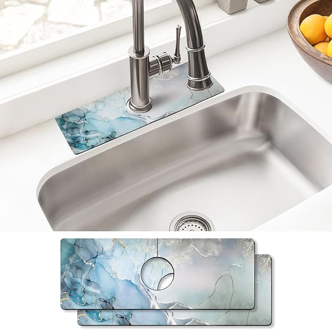 Sink Faucet Absorbing Mat, 2 Pack Drying Mat Around Faucet Sink Splash Guard by BathtubMat