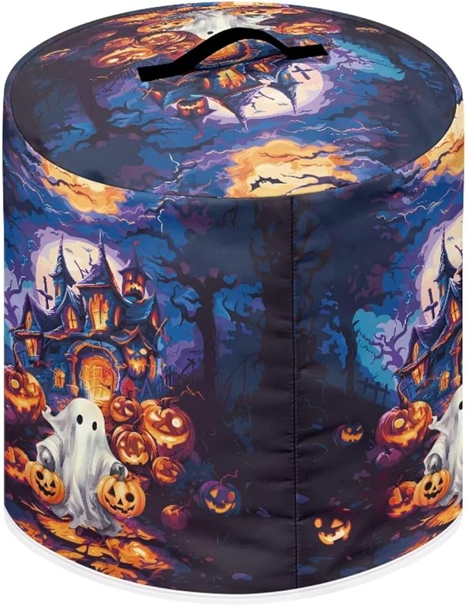 Halloween Theme Kitchen Appliance Decor 8 Quart Pressure Cooker/Air Fryer/Rick Cooker Dust Cover with Top Handle and Storage Pocket Halloween Castle Ghost Print