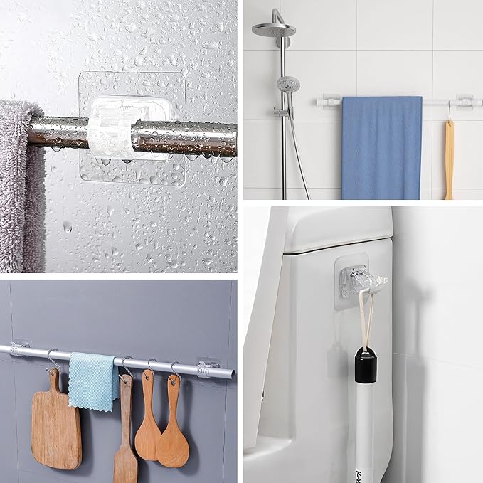 12 Pack Self Adhesive Curtain Rod Holder, No Drill Curtain Rod Brackets - Image 7