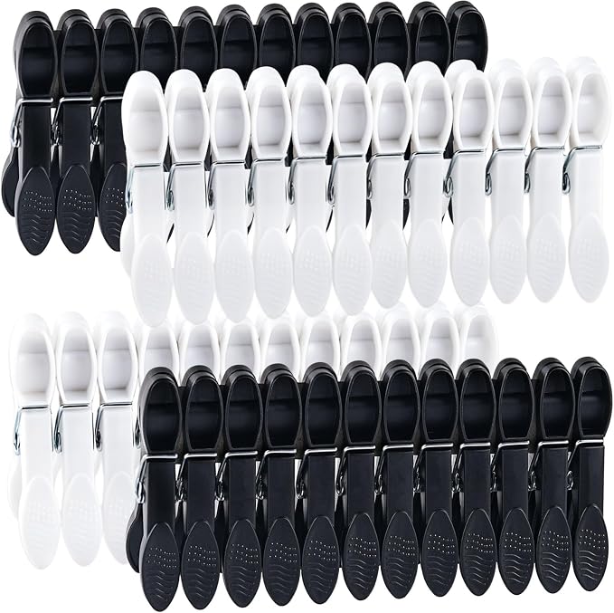 Clothes Pins, 48 Pack Black White Plastic Clothespins, Clothes Pins Heavy Duty by HiGift