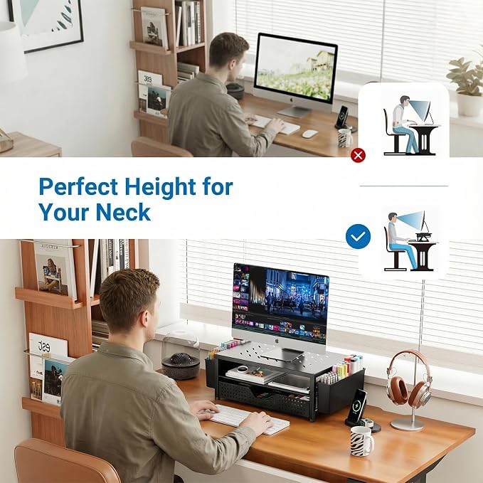 Desk Organizer and Accessories, 2-Tier Computer Monitor Stand Riser - Image 3