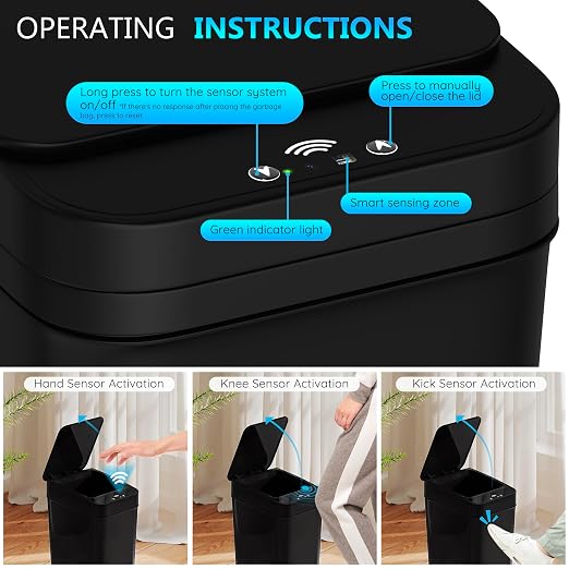 Bathroom Small Trash Can with Lid, Automatic Garbage Can, 2.6 Gallon | 3 Pack - Image 4