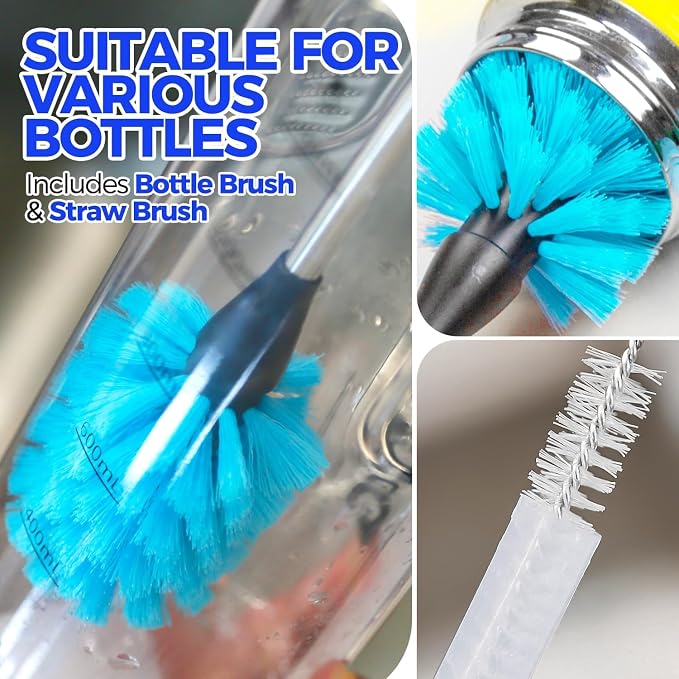Holikme 5 Pack Bottle Brush 14" Stainless Steel Straw Cleaner Brush, 3 Straw - Image 5