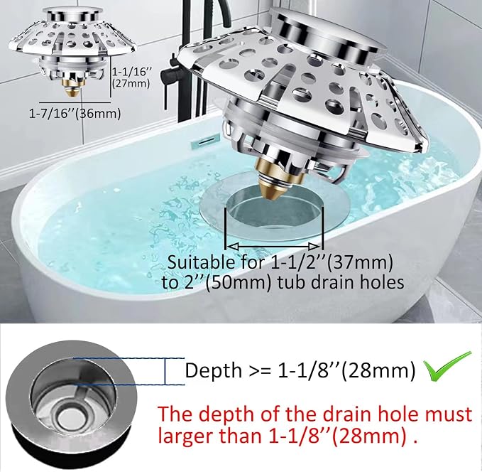 AzWzz Universal Tub Stopper Bathtub Drain Plug, Pop Up Tub Drain Hair Catcher - Image 4