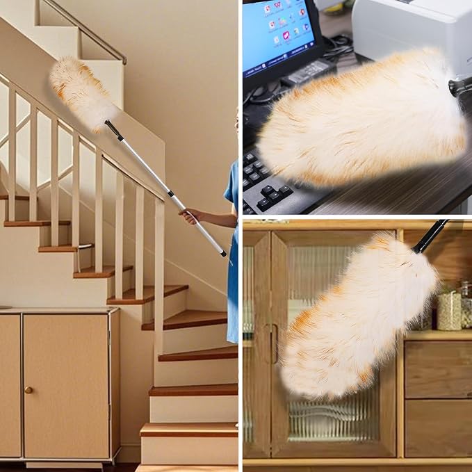 Lambswool Duster Extendable 31-55 Inch, Natural Electrostatic Feather Duster - Image 5
