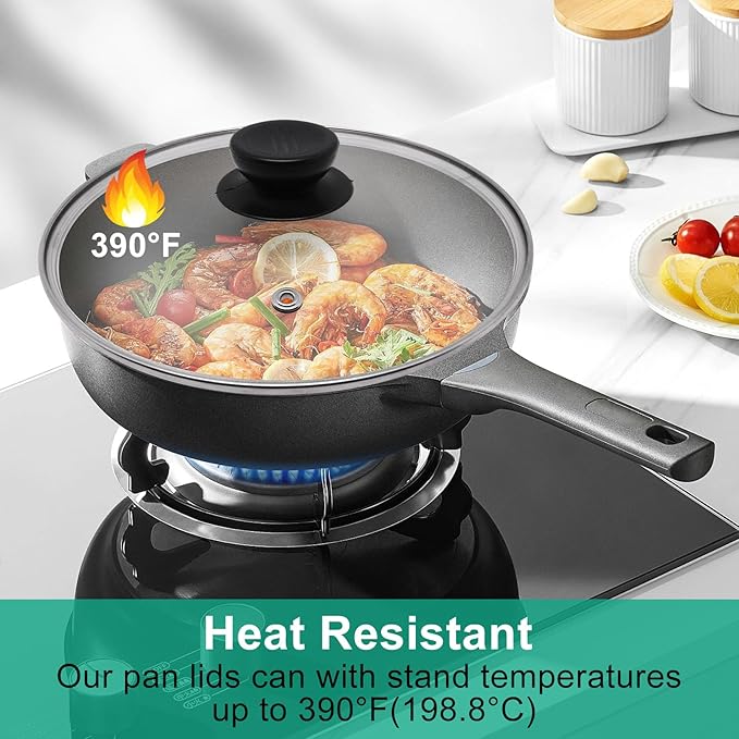 10 Inch Pan Lid, Round Tempered Glass Lid, Universal Pot Lids with Heat Resistant Handle, Replacement Pan Cover for Pans and Skillets, Dishwasher Safe