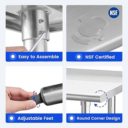Hally Stainless Steel Table for Prep & Work 18 x 24 Inches, NSF Commercial Heavy Duty Table with Undershelf and Backsplash for Restaurant, Home and Hotel