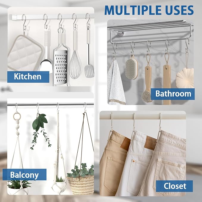 Goowin Metal Shower Curtain Hooks Rings, S Shape Metal Shower Curtain Rings - Image 8