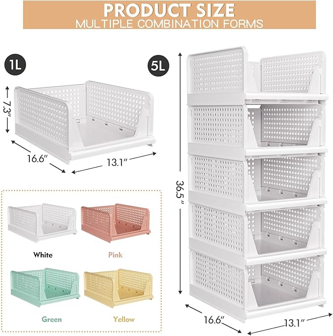 caktraie 5 Pack Stackable Closet Storage Basket - Image 3
